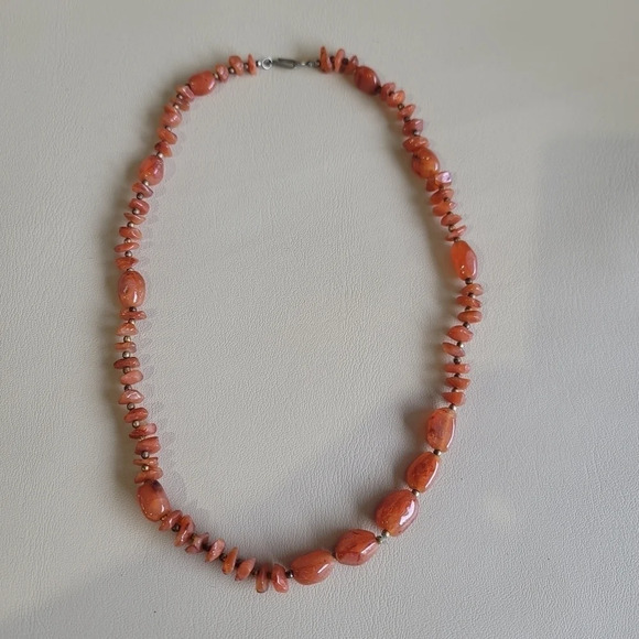 Vintage Women's Gorgeous Orange Stone Gold Layered Bead Necklace 25" - Picture 8 of 10